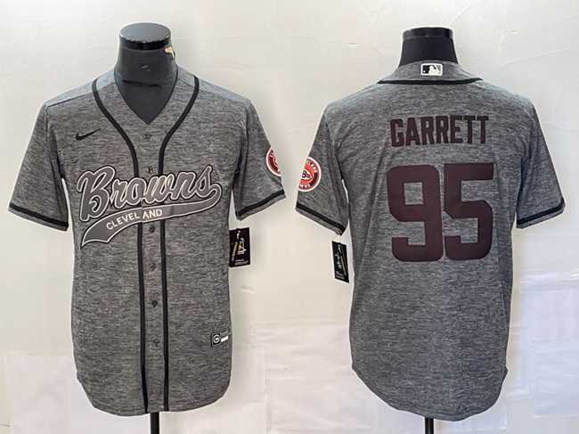 Men%27s Cleveland Browns #95 Myles Garrett Gray With Patch Cool Base Stitched Baseball Jersey->cleveland browns->NFL Jersey